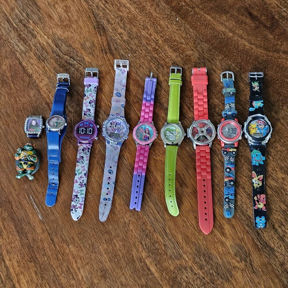 Lot Of 10 Disney/Marvel/Pokemon Kids Watches Untested For Parts Or Repair
